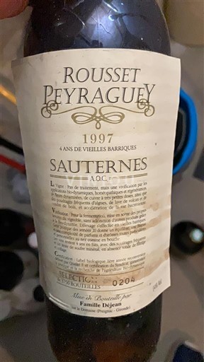 Bordeaux Sauternes Rousset-Peyraguey 4 ans de vieilles barriques 1997