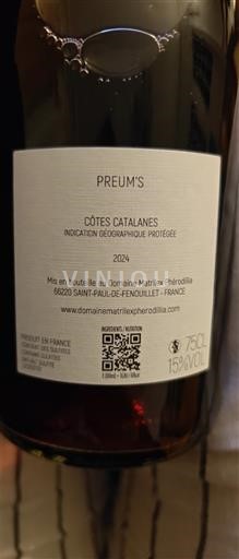 Viner Rouge sec PREUM'S Domaine Matrilex Phérodillia 2024 Frankrike Languedoc och Roussillon Côtes catalanes IGP