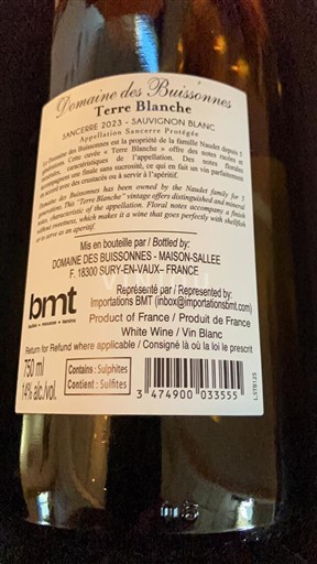 Loire-dalen Sancerre Domaine S Buissonnes Terre Blanche 2023
