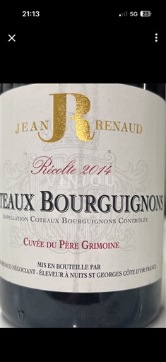 Burgundy Coteaux Bourguignons Jean Renaud du Père Grimoine 2014