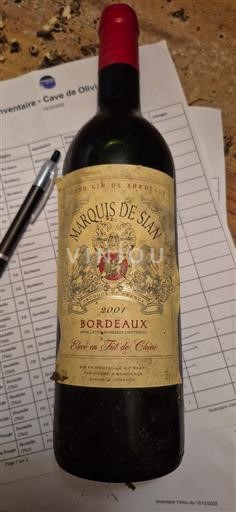 Bordeaux Appellation contrôlée Marquis de SIAN CDEMR 2001