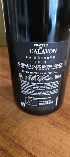 Provence Coteaux d'Aix-en-Provence Château Calavon La Réserve 2018