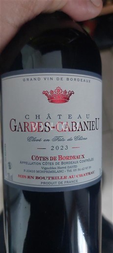 Bordeaux Côtes de Bordeaux Château Garbes-Cabanieu Élevé en Fûts de Chêne 2023