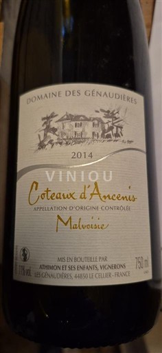 Loire-dalen Coteaux-d'ancenis Domaine S Génaudières Malvoisie 2014
