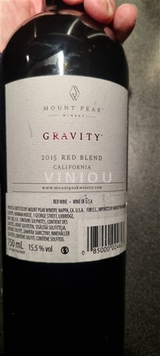 Kalifornijske AVA Ni doloceno Mount Peak Winery Gravity 2015
