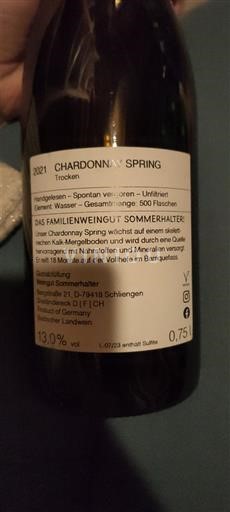 Baden Weingut Sommerhalter Chardonnay Spring 2021