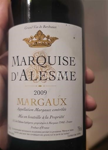 Bordeaux Margaux Marquise d'Alesme 2009