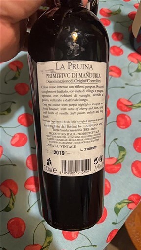 Apulia Primitivo di Manduria La Pruina 2019