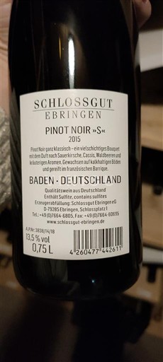 Bádensko Schlossgut Ebringen Pinot Noir »S« 2015