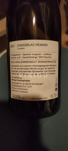 Baden Familienweingut Sommerhalter Chasselas Heaven 2021