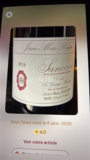 Loire-dalen Sancerre Jean-Max Roger La Grange Dîmière 2018