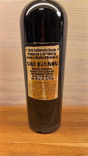 Vùng trồng nho được cấp phép California Không được chỉ định Sine Qua Non 2013