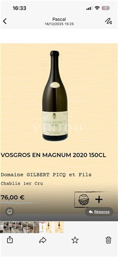 Burgundsko Chablis Premier Cru Domaine Gilbert Picq et Fils Vosgros 2020