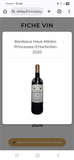 Bordeaux Haut-Médoc Hanteillan Princesses d'Hanteillan 2018