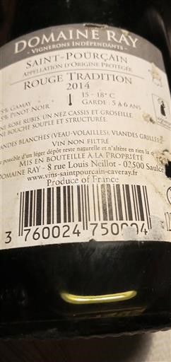 Loiredalen Saint-Pourçain Domaine Ray Rouge Tradition 2014