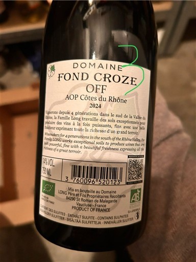 Thung lũng Rhône Côtes-du-rhône Domaine Fond Croze OFF 2024