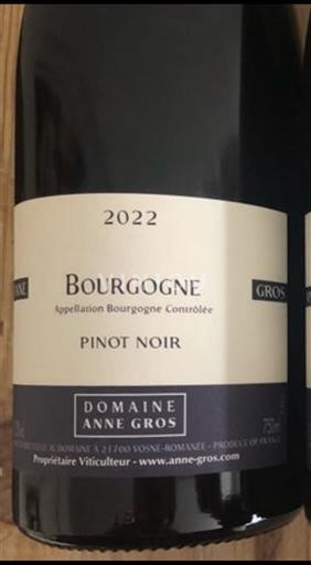 Vine Rouge sec Pinot Noir Domaine Anne Gros 2022 Frankrig Bourgogne AOC
