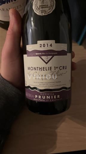 Burgundy Monthélie Premier Cru Domaine Prunier Jean-Pierre et Laurent Les Champs Fulliot 2014