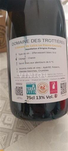 Valle del Loira Crémant del Loira Domaine S Trottières La Pierre Couverte Sin añada