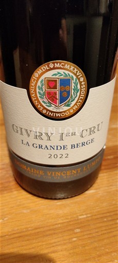 Bourgogne Givry Premier Cru Domaine Vincent Lumpp La Grande Berge 2022