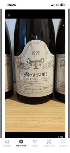 Burgundi Meursault Domaine Chavy-Chouet Les Casse-Têtes 1992