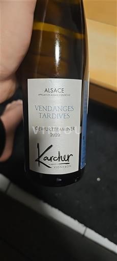 Rượu vang Blanc moelleux Vendanges Tardives Gewurztraminer Karcher 2020 Pháp Alsace Vin de France Vendanges Tardives