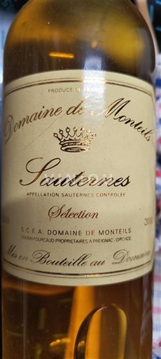 Bordeaux Sauternes Domaine Montels Sélection 2010