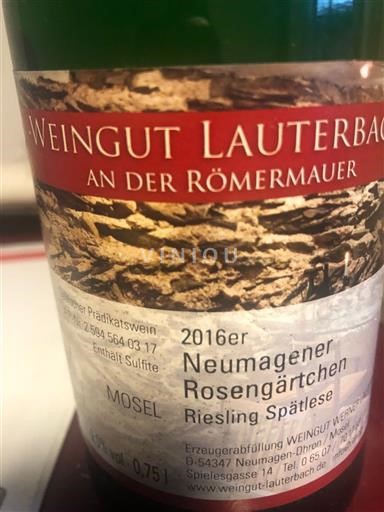 Mosela Weingut Lauterbach Neumagener Rosengärtchen Riesling Spätlese 2016