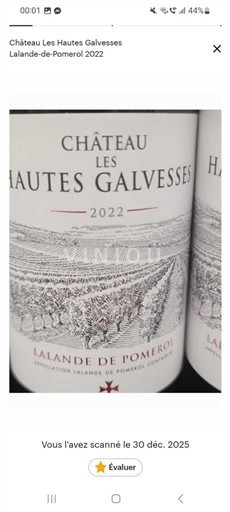 Bordéus Lalande-de-Pomerol Château Les Hautes Galvesses 2022
