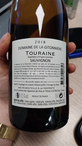 Vine Blanc sec Domaine La Gitonnière 2018 Frankrig Loire-dalen Touraine AOC