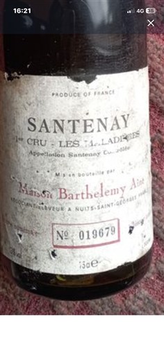 Burgundy Santenay Premier Cru Maison Barthelemy Ain 1er Cru Les Gravières 1987