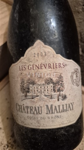 Valle del Rodano Côtes-du-Rhône Appellation contrôlée Les Genévriers Chateau Malijay 2003