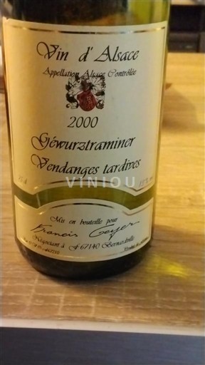 Vine Blanc moelleux Francis Cyprès 2000 Frankrig Alsace Vin de France Vendanges Tardives