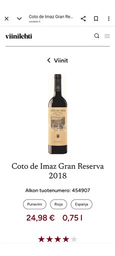 La Rioja Rioja Coto de Imaz Gran Reserva 2018