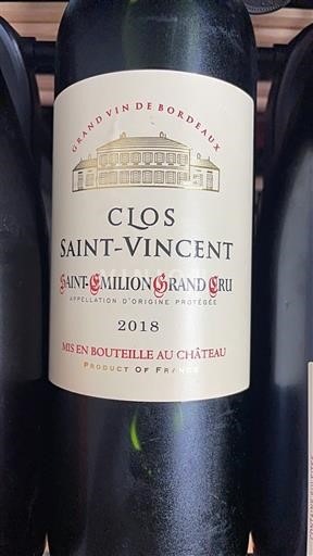 Bordeaux Saint-Émilion Grand Cru Clos Saint-Vincent 2018