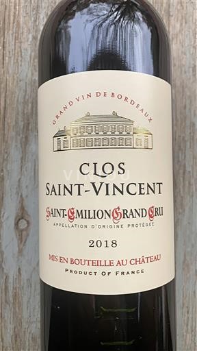 Bordeaux Saint-Émilion Grand Cru Clos Saint-Vincent 2018