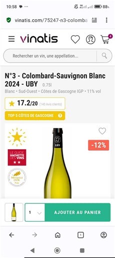 Sud-Ouest Côtes de Gascogne UBY N°3 Colombard-Sauvignon Blanc 2024