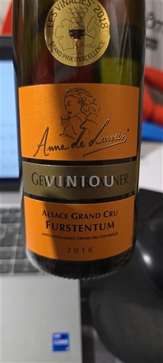 Alsace Grand Cru Cave Viticole de Kientsheim-Kaysersberg Anne de Laweiss 2016