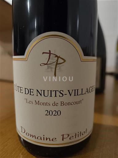 Bourgogne Côte de nuits villages Domaine Petitot Les Monts de Boncourt 2020
