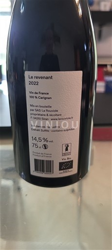 Rượu vang Rouge sec Le revenant La Rouviôle 2022 Pháp Languedoc Không được chỉ định AOC