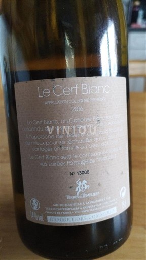 Roussillon Collioure Terres des Templiers Le Cerf Blanc 2016