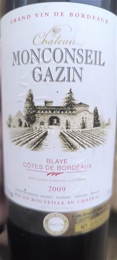 Bordeaux Blaye-côtes-de-bordeaux Château Monconseil Gazin 2009