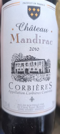 Vina Rouge sec Château Mandirac 2010 Francija Langvedok Corbières AOC