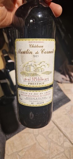 Rượu vang Rouge sec Prestige Château Moulin de Corneil 2015 Pháp Bordeaux Cadillac-côtes-de-bordeaux AOC