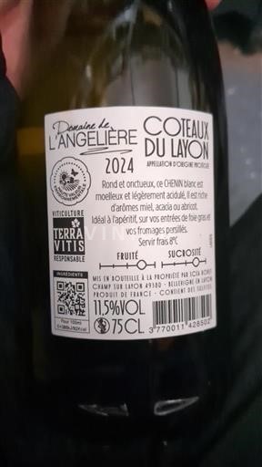 Dolina Loare Coteaux-du-Layon Domaine L'Angelière 2024