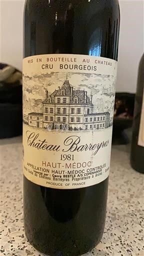 Bordeaux Haut-Médoc Cru Bourgeois Château Barreyres 1981