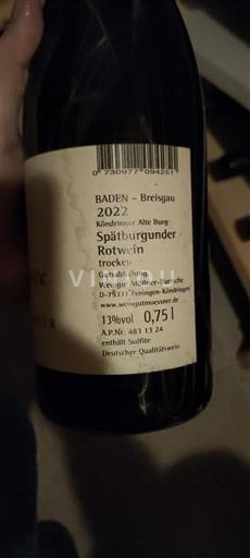 Baden Weingut Moosmann Könzinger Alte Burg Spätburgunder 2022