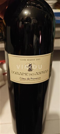 Rượu vang Rouge sec Réserve Domaine S Aspras 2003 Pháp Provence Côtes-de-Provence AOC