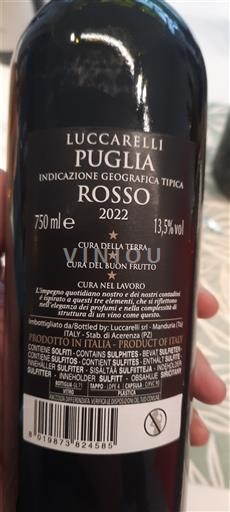 Wijnen Rouge sec Luccarelli 2022 Italië Puglia Niet gespecificeerd DOC