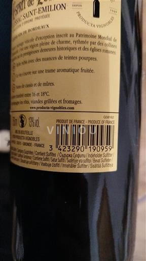 Bordeaux Saint-Émilion Producta Vignobles L'Esprit de l Ikke årgangsbestemt